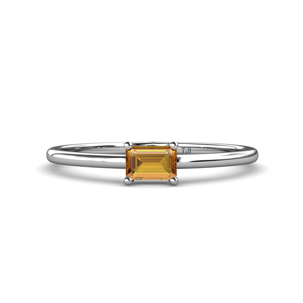 Norina Classic Emerald Cut 6x4 mm Citrine East West Solitaire Engagement Ring 